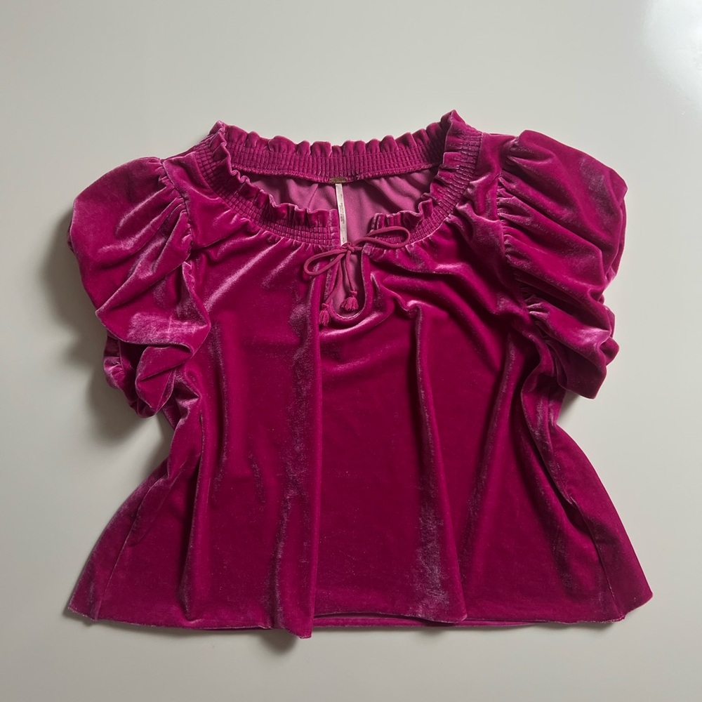 Free People Terese Velvet Top, Pink, Size S